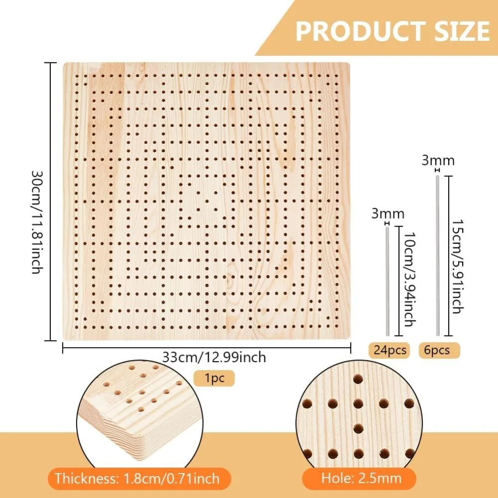 1 Set Rectangle Wood Crochet Blocking Board with Rods Blanched Almond Knitting Tools