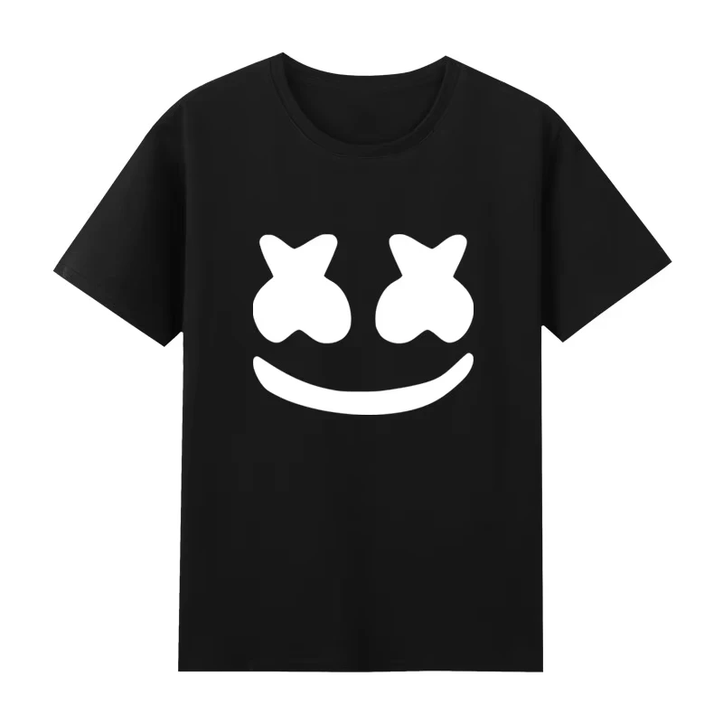 

2026 Marshmello Printed Clothes Head Cover Male Top 100 DJ Electronic Nightclub Cotton Short Sleeve T-shirt High Quality T Shirt