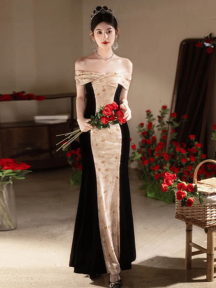 

Ele Evening Gown Tailored Fi Tail One oulder Host Dr for Women High End Luxury New 2026 Korean Sle Wedding Par