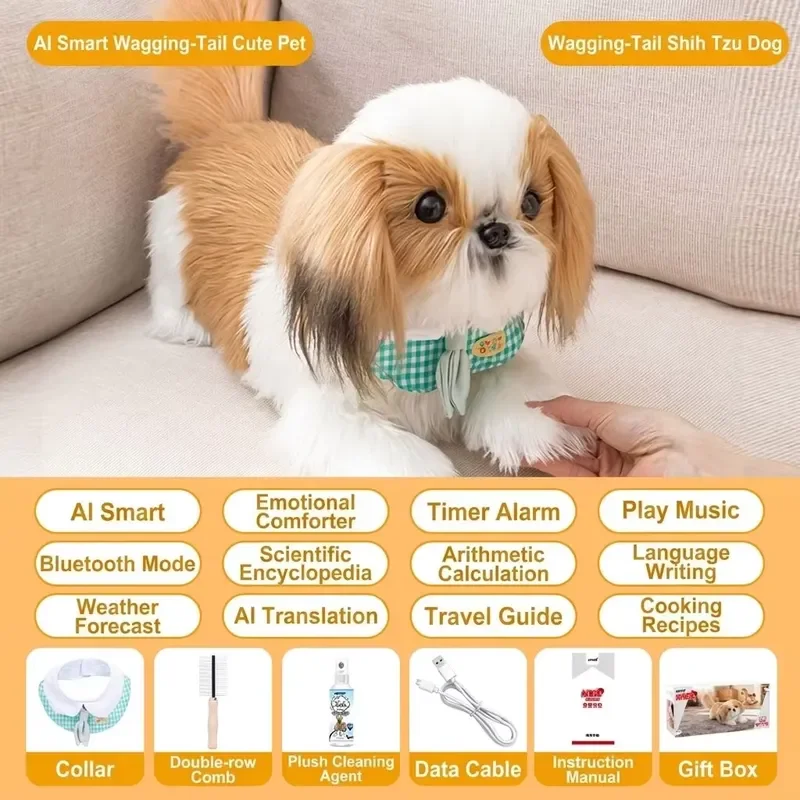2026 New, High Quality, Smart Interactive Plush Pet Toy with AI Translation, Wagging Tail, Alarm Clock and Soothing Features