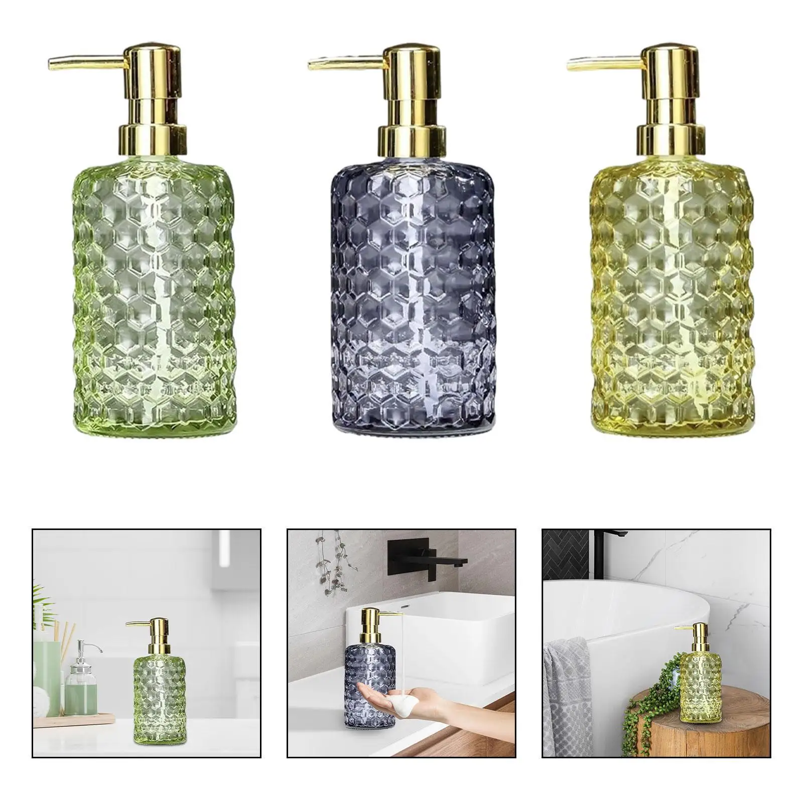 

Glass Pump Soap Dispenser 500ml Lotion Dispenser for Kitchen Bathroom Salon