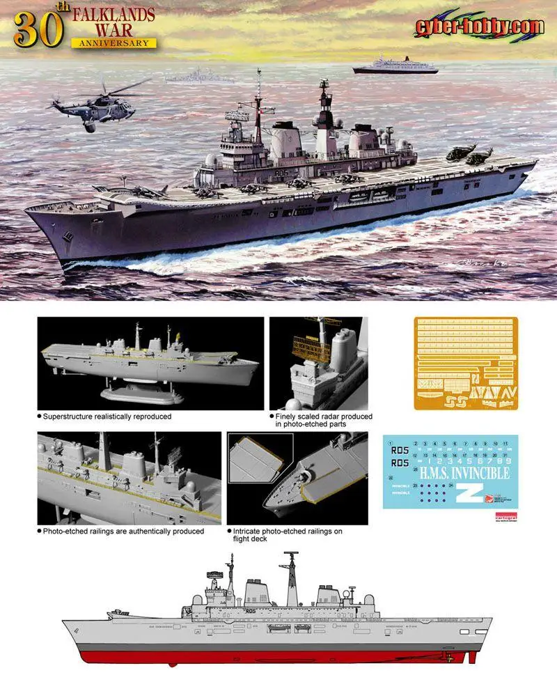 Dragon 7128 1/700 HMS portaaviones ligero invencible Falklands War 30 aniversario kit de modelo de plástico