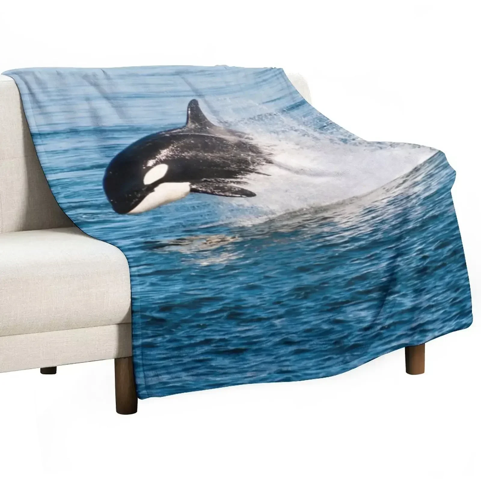 Killer whale orca jumping Throw Blanket Large Winter beds Blankets