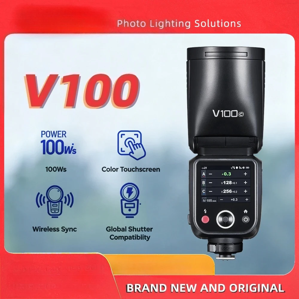 Godox V100 On-Camera Flash Light 100Ws TTL HSS Round Head Wireless Transmission Speedlite for Canon Nikon Sony Fuji Olympus