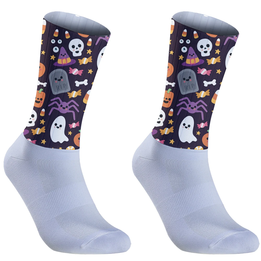 Chaussettes de sport de compression non ald pour hommes et femmes, chaussettes de vélo d'Halloween, chaussettes de course de flotte de vélo, chaussettes de cyclisme