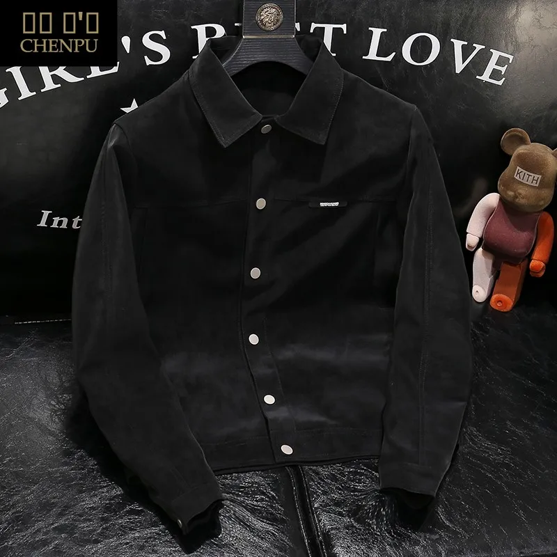 

Мужская замшевая куртка в корейском стиле, новая, модная, брендовая, премиум-класса, с воротником-стойкой, ветрозащитная, удлиненная.