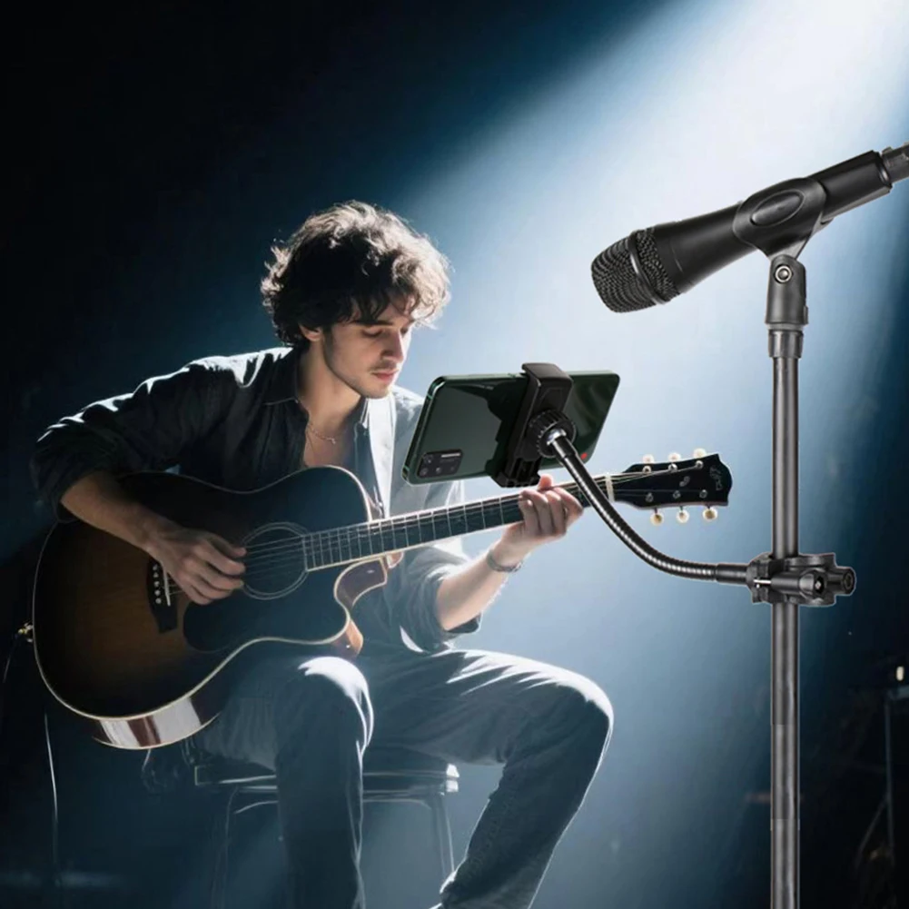 Suporte de microfone ajustável, pólo de pescoço de ganso, suporte longo para celular, suporte de música para microfones, suporte/smartphones