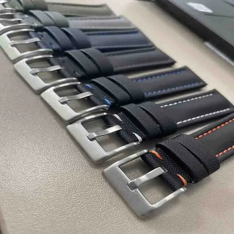 New style Sailcloth Watch Strap Nylon Quick Release  Genuine Leather Watchband 20 mm 22 mm Samsung Apple Blancpain