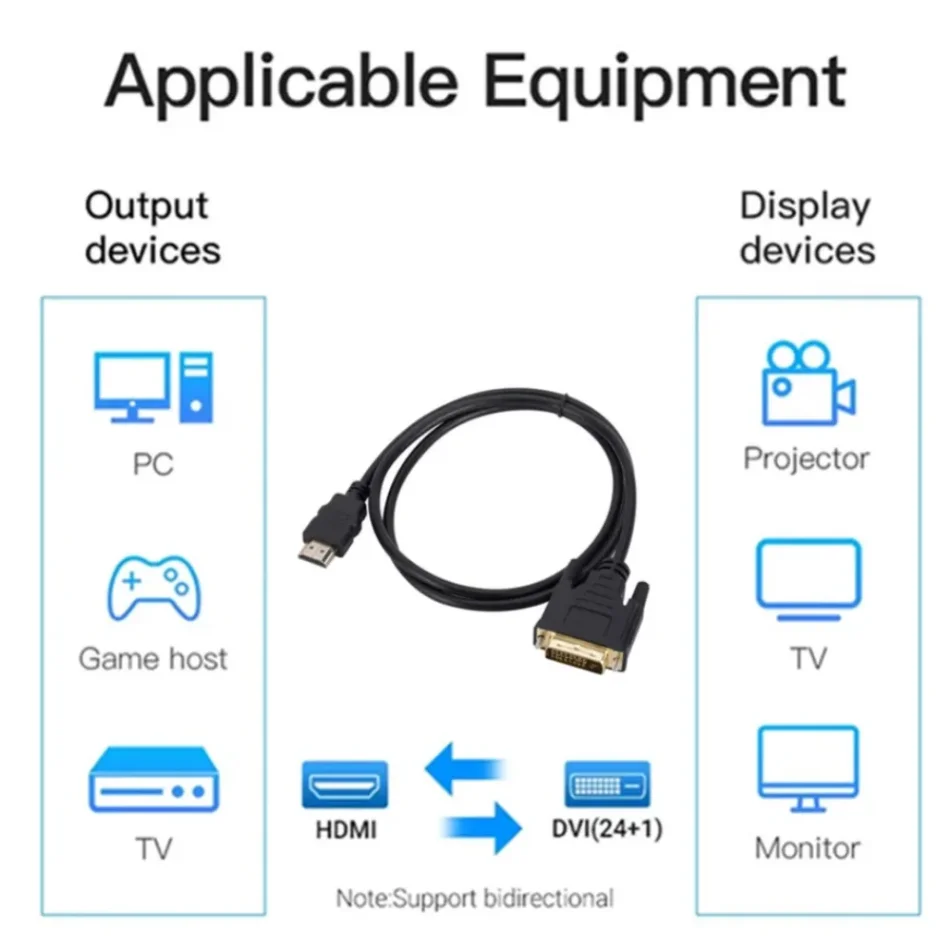 WvvMvv kabel 4K HDMI do Adapter DVI z męskiego na męskie DVI 24 + 1 Bi-Direction DVI do HDMI konwerter do monitora projektor telewizyjny PC HD