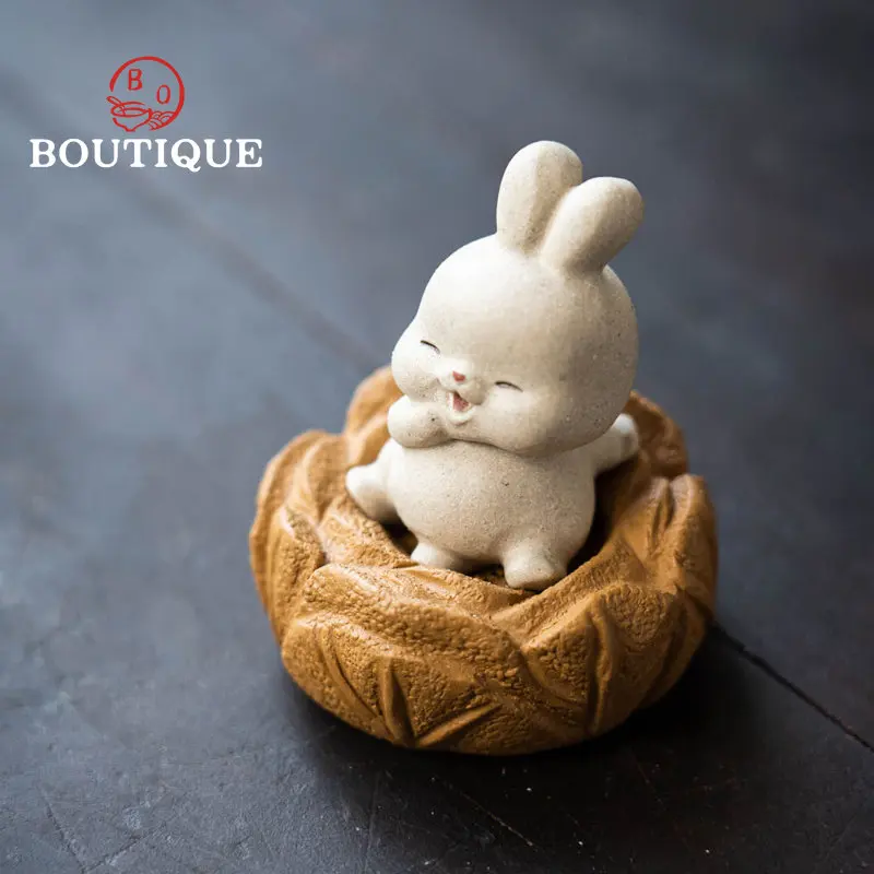 1PC Boutique Yixing Purple Clay Rabbit Cabbage Tea Pet Creativity Tea Playing Tea Tray Small Ornament Sculpture Tea Set Crafts