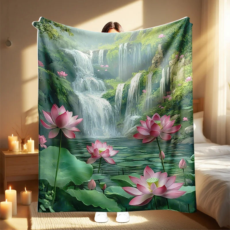 1pc 2025 Autumn Winter New Blanket with for Lotus Fairy Print, Perfect for Living Room, Travel, Camping, Home Use - Ideal Holida