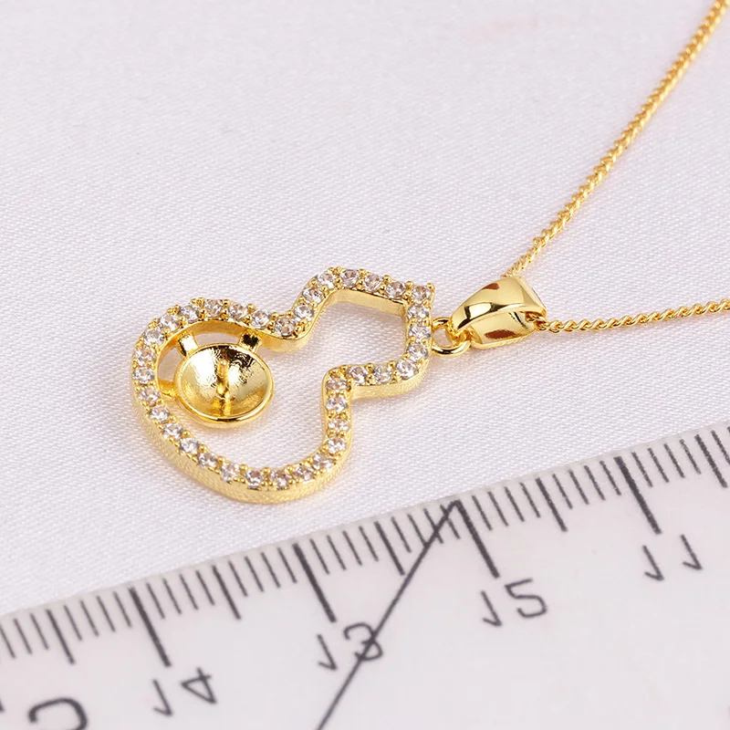 14K Gold Injection Empty Tray Plated Gold Craftsmanship, Gourd Zircon Pearl Pendant Necklace Temperament Women's DIY Accessories