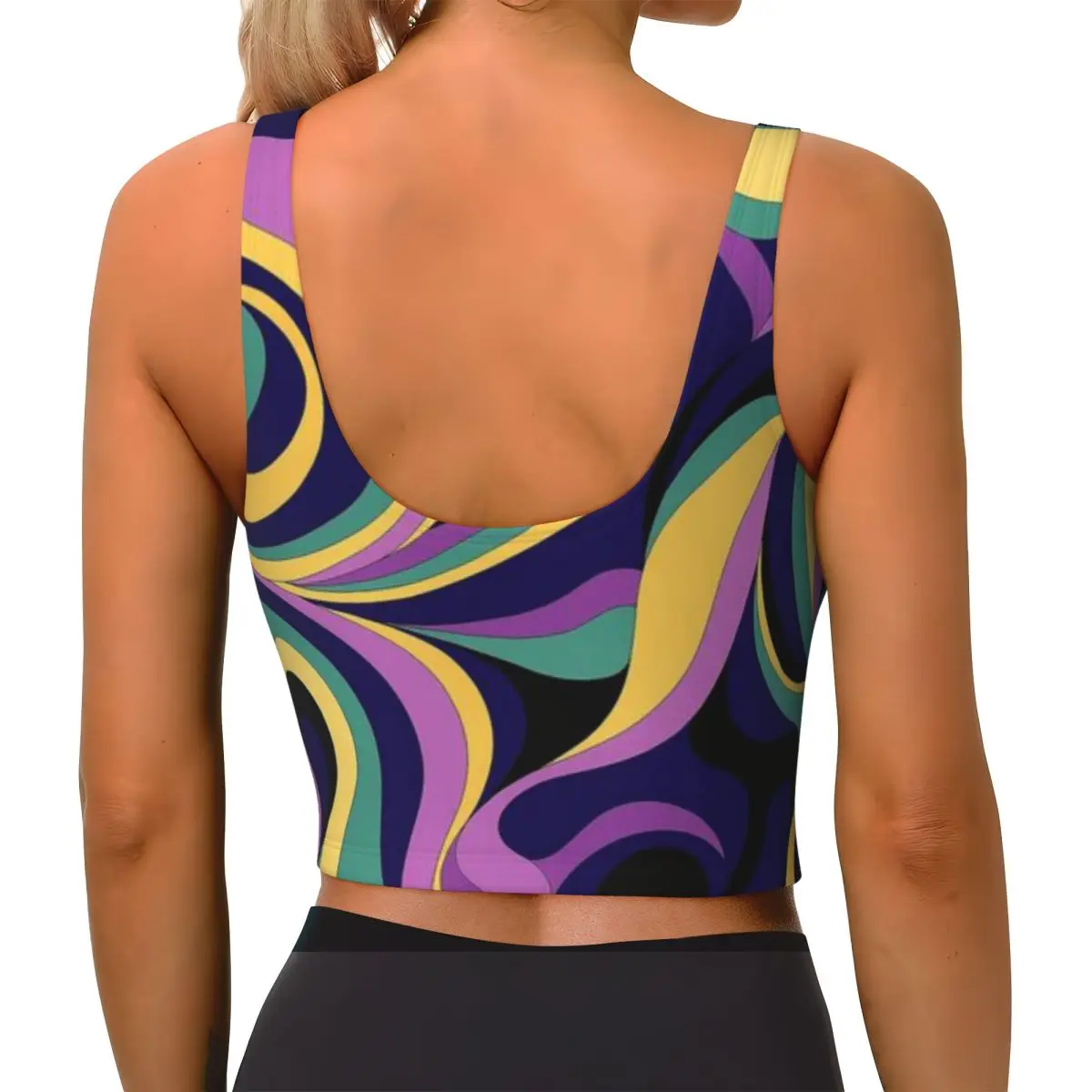 Cross Back Yoga Tank Colorful Psychedelic Swirl Retro Groovy Wave Pattern Fitness Studio Maternity Sports Top