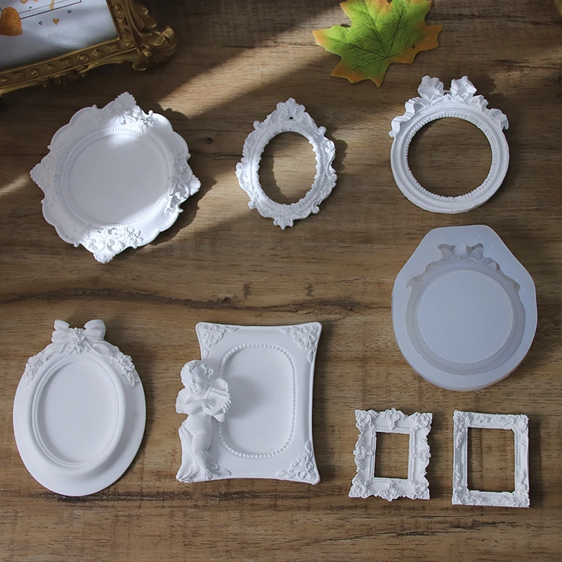 European-style Retor Palace Mirror Frame Carved Photo Frame Mold Aromatherapy Gypsum Epoxy Resin Candle Holder Mold