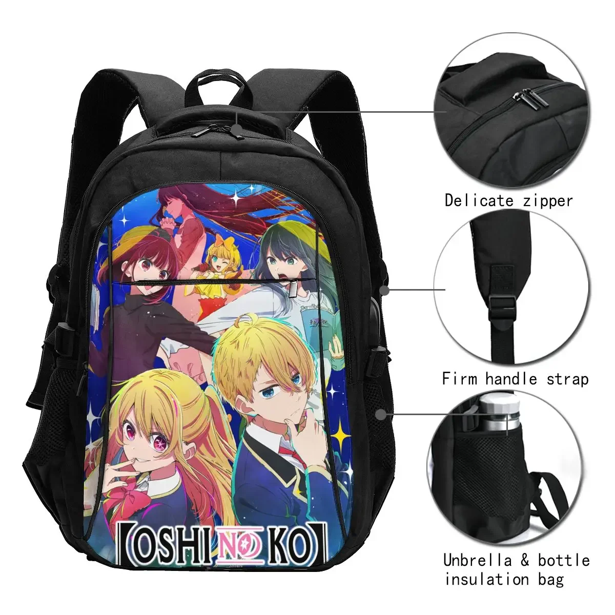 Anime Oshi No Ko Ai Hoshino Reise-Laptop-Rucksack, wasserabweisender Business-Laptop-Rucksack mit USB-Ladeanschluss, College-Tasche