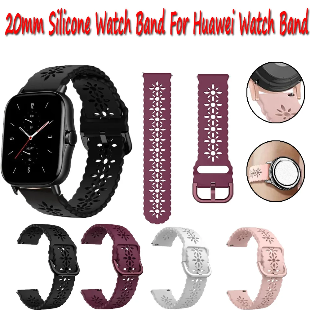 20mm Silicone Watch Band For Huawei Watch GT 2 3 Pro 42mm 43mm For Honor watch ES Magic 2 42mm Hollow out breathable watch strap