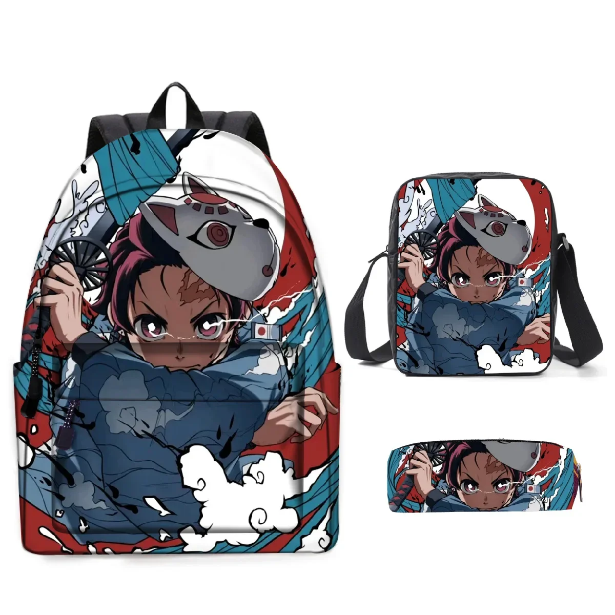 

Animation Ghost Slayer Peripheral Printed School Bag Set, Crossbody Bag + Pencil Case + Backpack Set To Meet School Needs