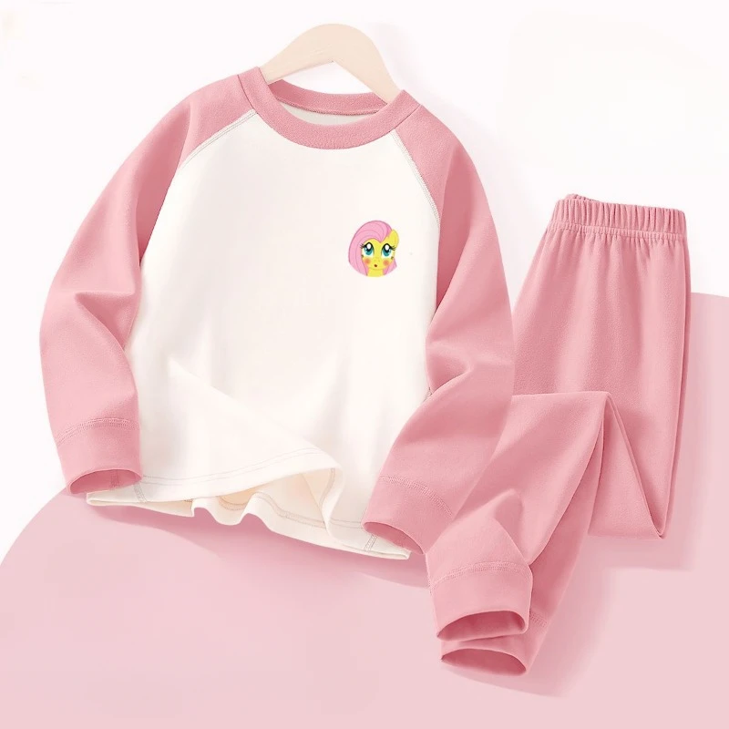 My Little Pony Pinkie Pie Fluttershy Twilight Sparkle Conjunto de ropa de casa cálida de manga larga y pantalones para otoño e invierno para niños