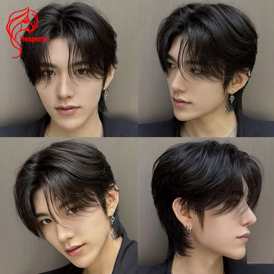 

Hesperis Красивый мужской короткий парик без клея 13x6 Человеческие волосы Короткие парики фронта шнурка для мужчин Повседневная одежда Мужская прическа