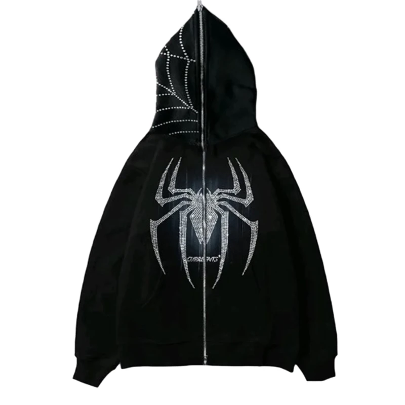 Sudadera con capucha y cremallera con diamantes imitación, informal, chaquetas estéticas tamaño, envío directo