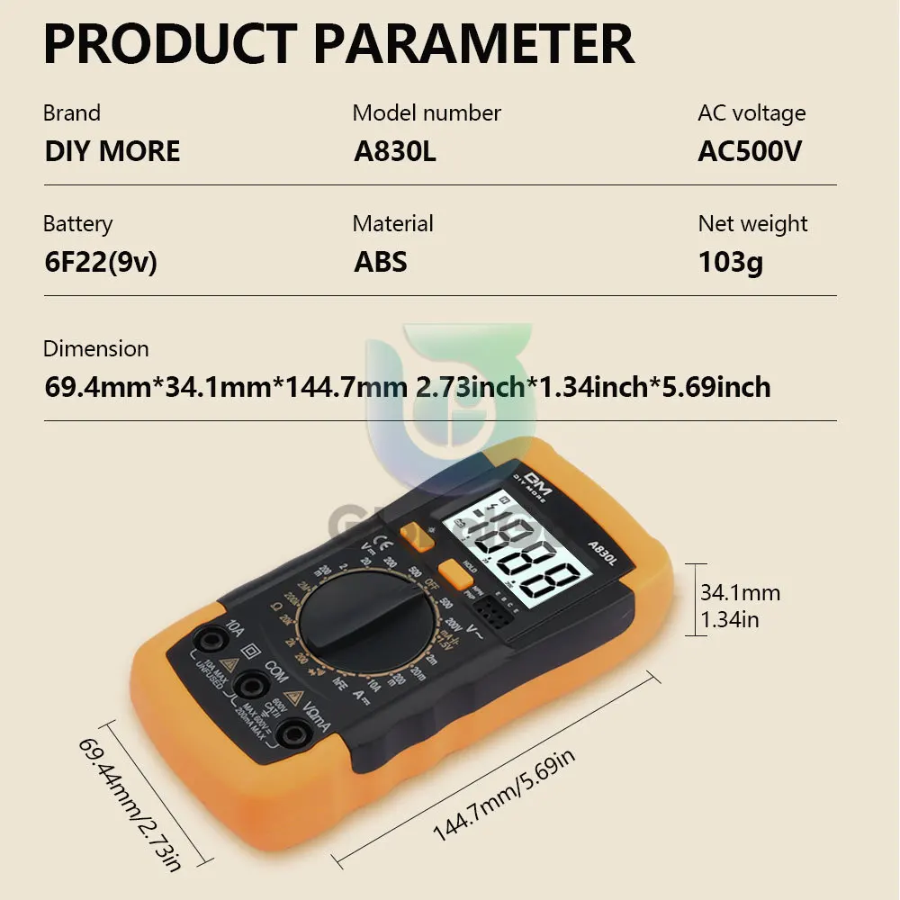 A830L LCD Cyfrowy multimetr AC DC Napięcie Diody Fregency Multitester Tester Prądu Świecący Wyświetlacz z Funkcją Brzęczka