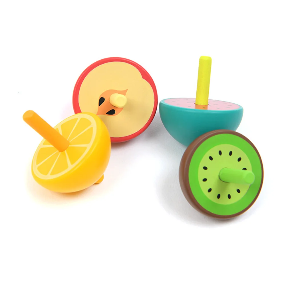 

Mini Wood Fruit Shape Top Kids Play Portable Rotation Gift Colorful Lemon Yellow Durable