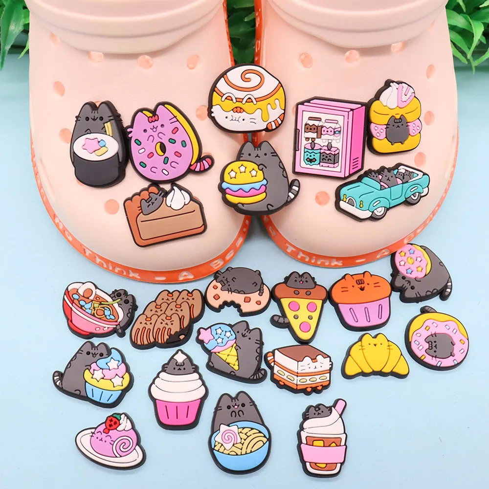 23Pcs/set Animals Cartoon Cake Cat Shoes Silicone Cute Children Shoe Accessories Garden Hole Slipper Decor Kids Gifts