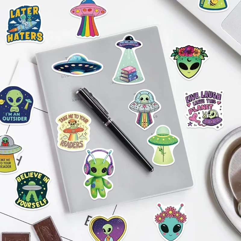 50 Piece Alien Label Pack for Phone Covers, Bottles, and Journals 