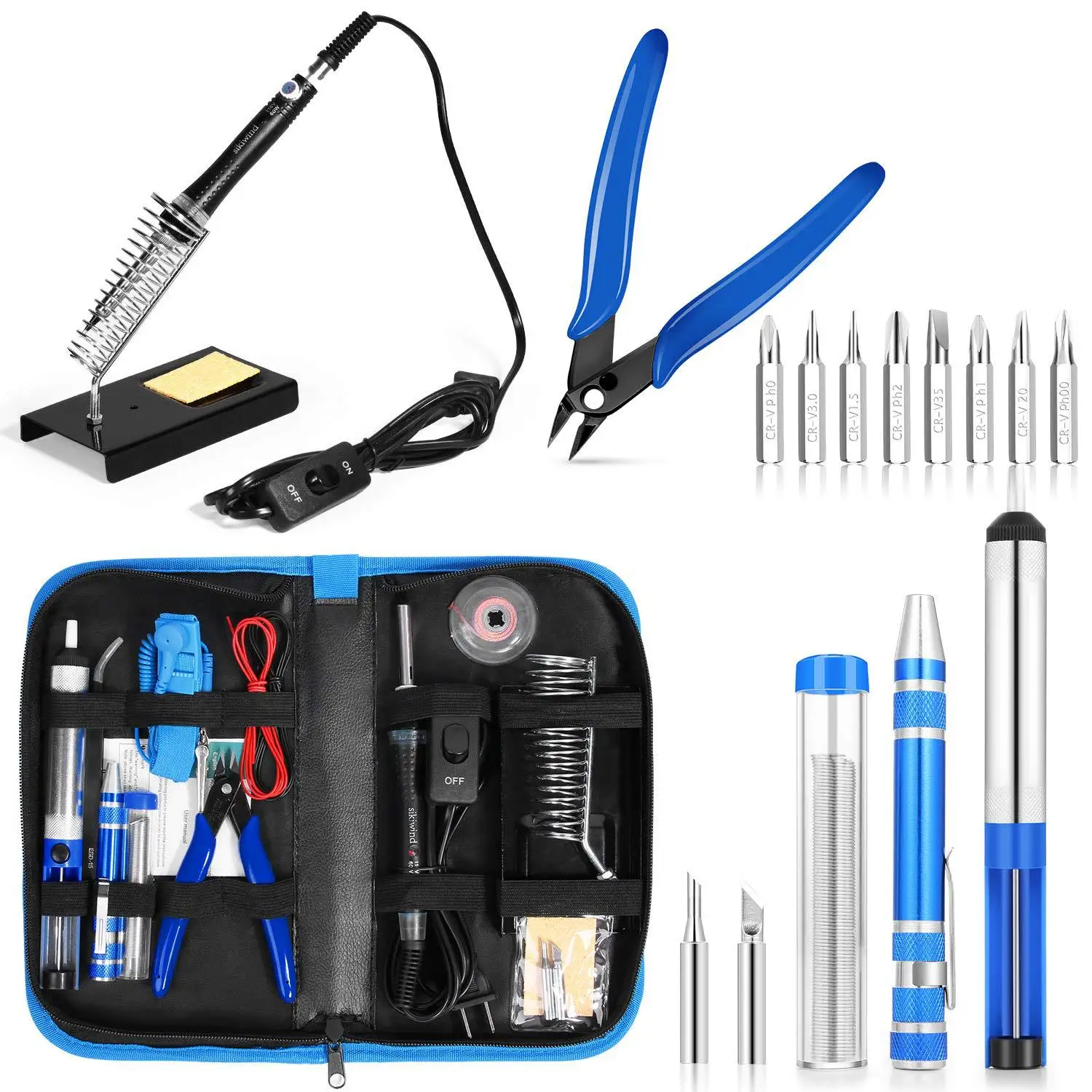 

Temperature regulating welding tool with switch 60W with tool kit Diagonal pliers screwdriver tin wire soldering iron