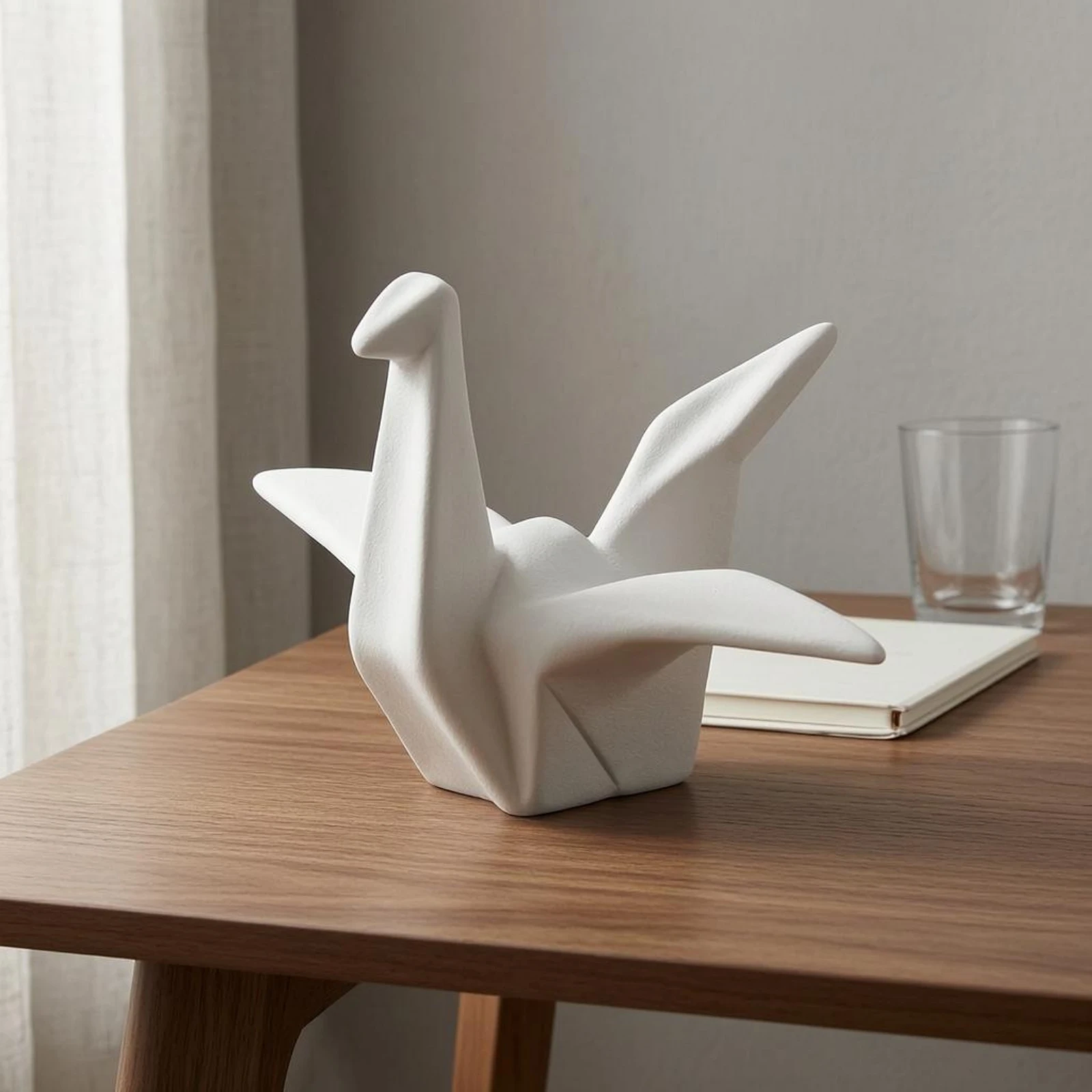 Origami Crane Ornament Polished Finish Ceramic Crane Ornament Folded Bird Sculpture Glossy Geometric Bird Figure Sculptural