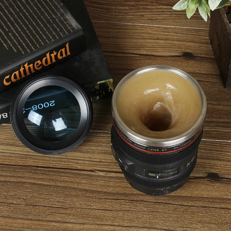 1pcs Camera Zoom Lens Cup Creative Automatic Electric Self Stirring Mug Coffee Mixing Drinking Cup 300ml Kitchen Supplies