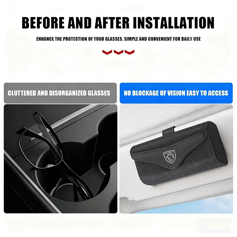 Auto-Brillenetui aus Wildleder mit Magnetverschluss und Reifenventilhalterung für Peugeot 206 307 308 3008 207 208 407 4008 408 508 2008 5008 301 205 – Detail 2