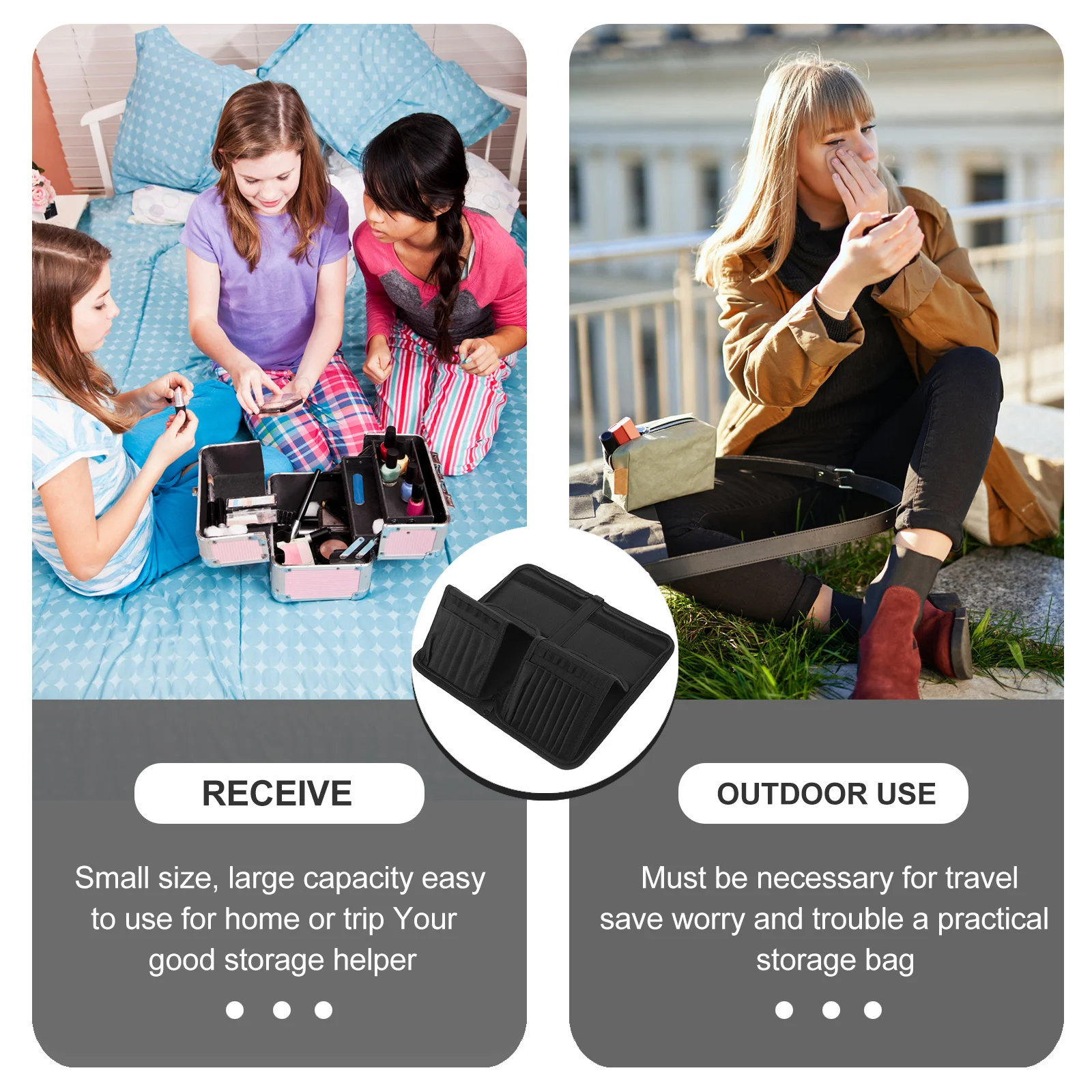 

Canvas Makeup Brush Bag Multi-Hole Organizer Portable Stand-Up Travel Makeup Tool Holder Reusable Brush Organizer