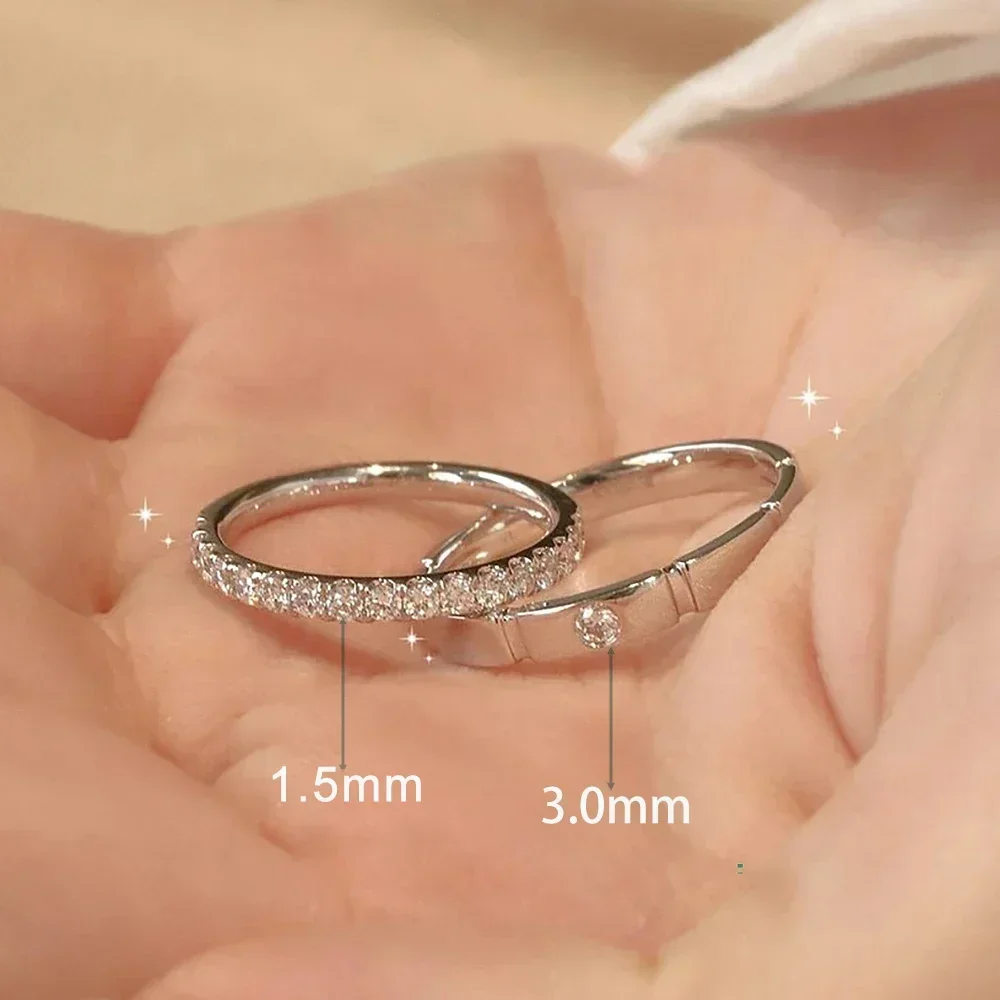 Moissanite Eternity Band 3 มม./1.5 มม.แหวนเพชรชุดสําหรับผู้หญิงผู้ชาย 100% 925 เงินสเตอร์ลิงสัญญาหมั้นแหวนคู่