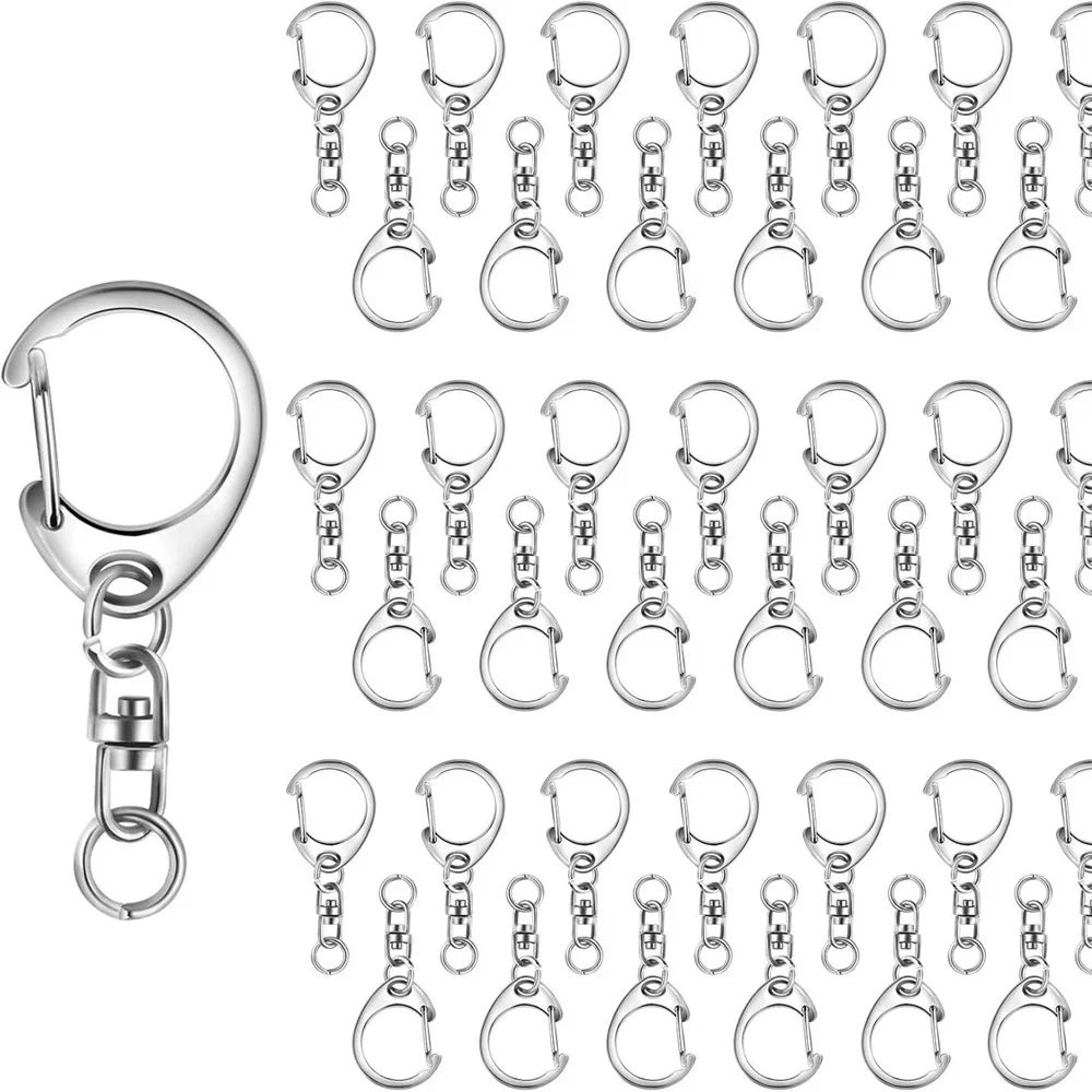 30/50sets Lobster Clasp Key Ring Keychain C Shape Clasps Connector Hook For DIY Jewelry Making Finding Key Chain Accessories