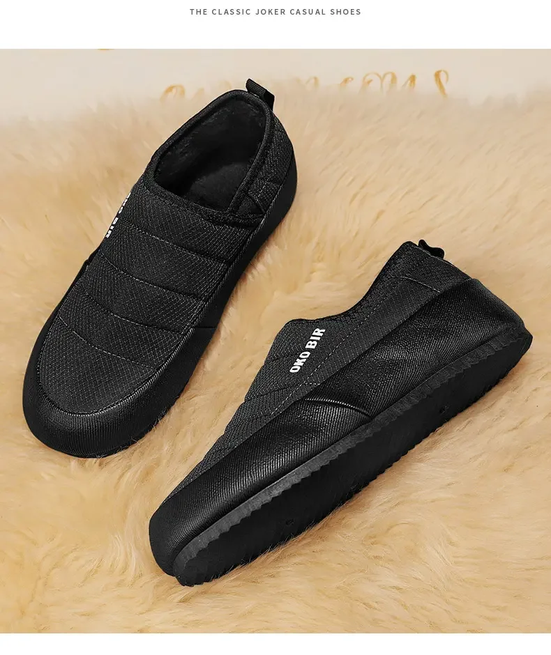 2023 New Men's Winter Low Top Slip-On Snow Shoes Thick Bottom Non Slip Plush Warm Board Boots Flat Sole Cotton Shoes