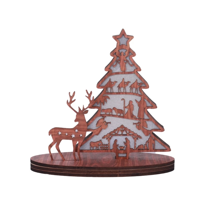 Illuminated Christmas Tree Village Scene with Warm White LED Light, Indoor Holiday Decoration, Battery Operated