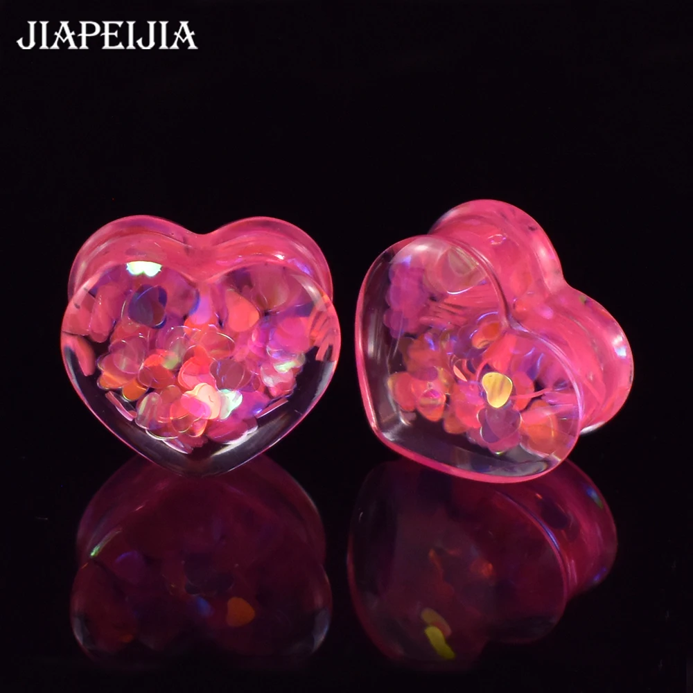 8-30mm Pink Heart-shaped Acrylic Ear Tunnels Plug and Gauges Ear Expander Stretching Studs Body Piercing Jewelry