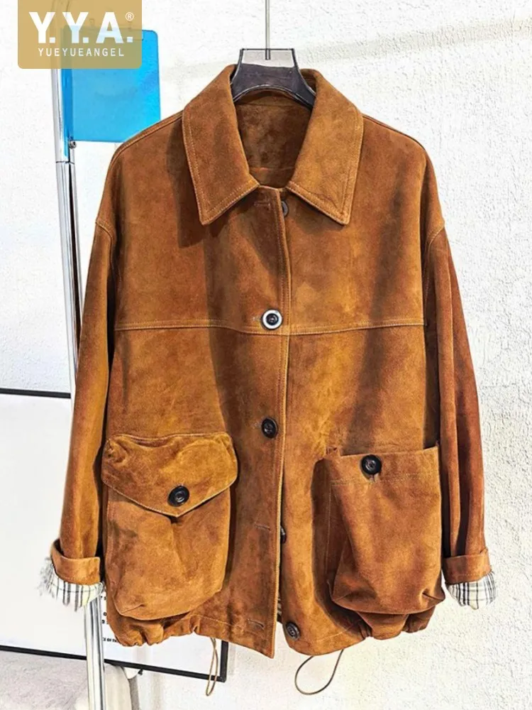 

Осеннее женское новое модное короткое пальто из натуральной замши в стиле ретро, повседневное однобортное пальто с отложным воротником и длинным рукавом, куртка из натуральной кожи