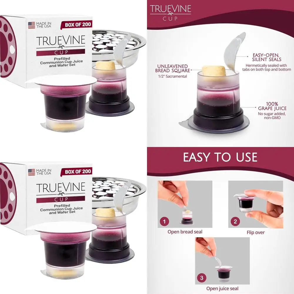 

Предварительно наполненные чашки для причастия на 200 штук с вафлерами и виноградным соком — свежие, легко открывающиеся сувениры для гостей первого причастия