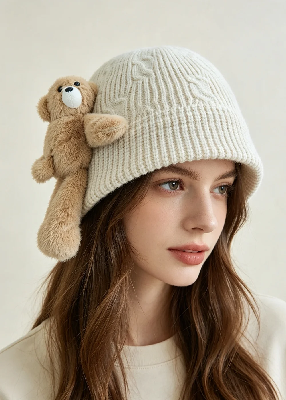Handmade Bucket Hat for Women Autumn Crochet Panama Cap Korean Hat Weaving Knitted Hats Y2k BEAR Autumn Winter INS Beanies