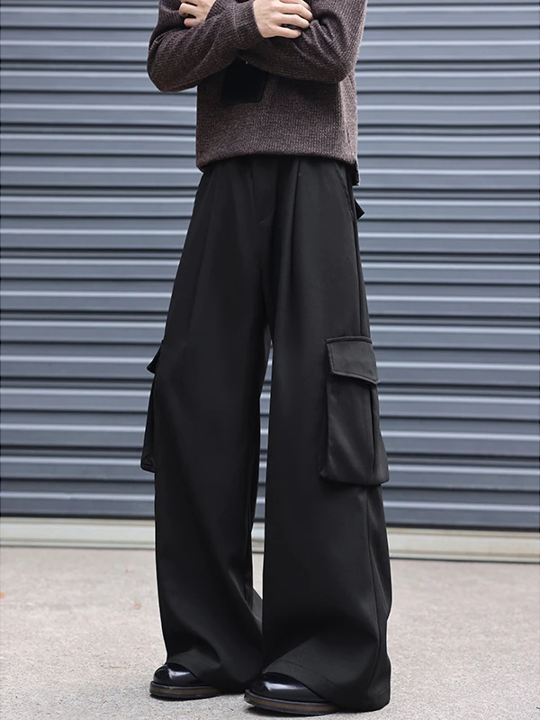 

American Sle Loose Straight Leg Casual Pants Men's Spring Faion Brand Pleated Wide Leg Long Trousers Workwear Paratrooper