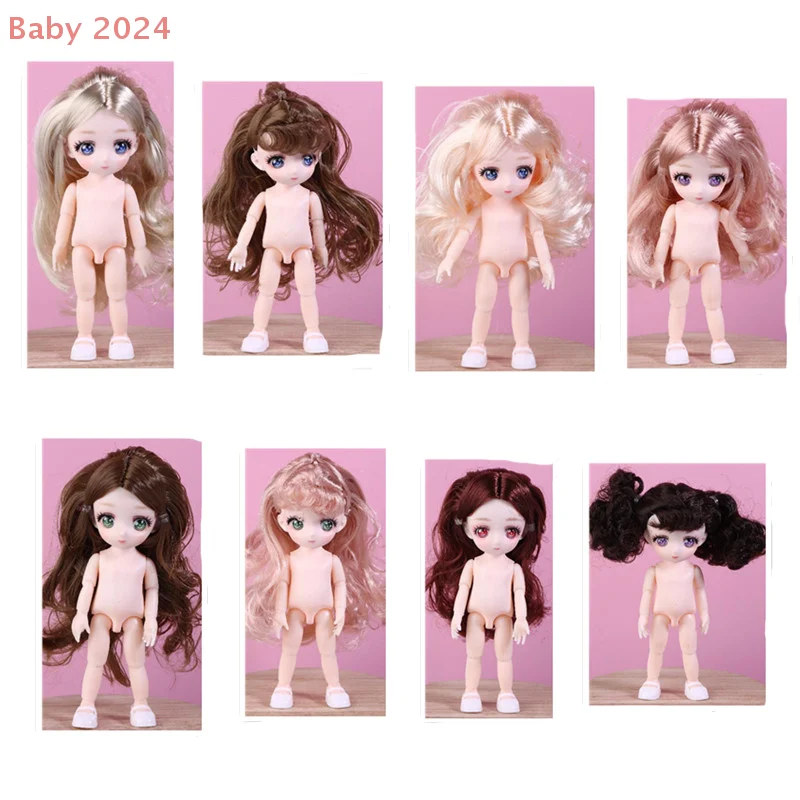 

Girls' Toy, 16cm Lovely Manga Face Bare Body Doll Set, Realistic 3D Eyes, Mini Dress Up Playhouse Doll