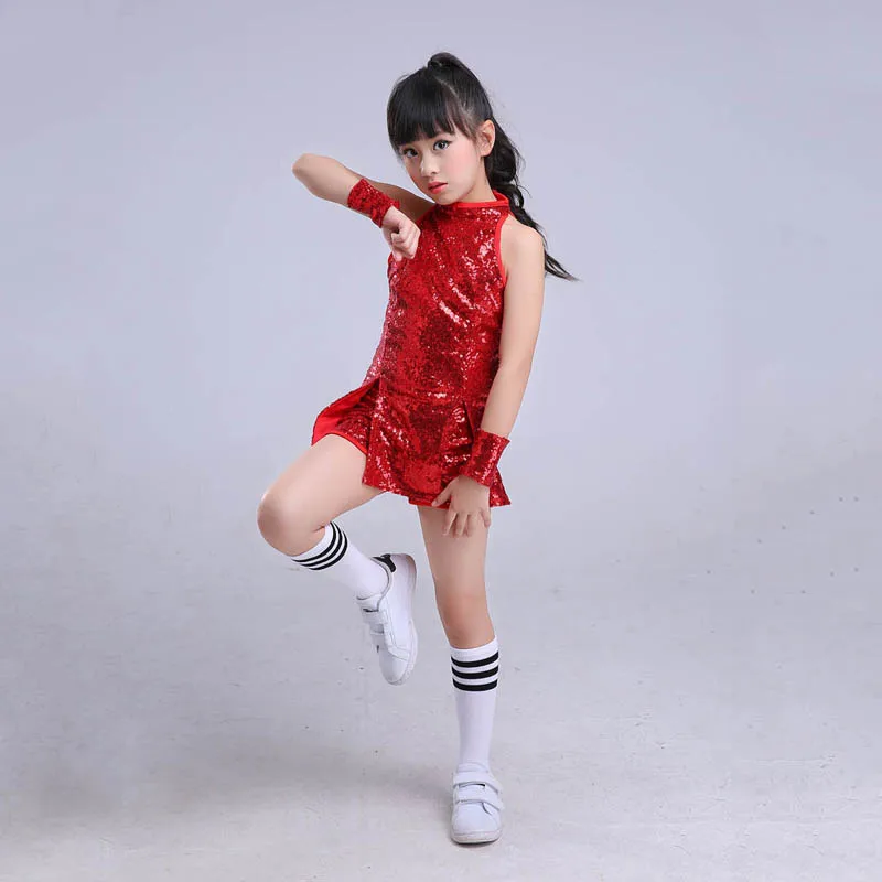 Girls Stage Dancewear Kid Hip-Hop Hip Hop Jazz Dance Costume Suit Paillette Modern Dress Girl Cheerleading Clothes - Image 2