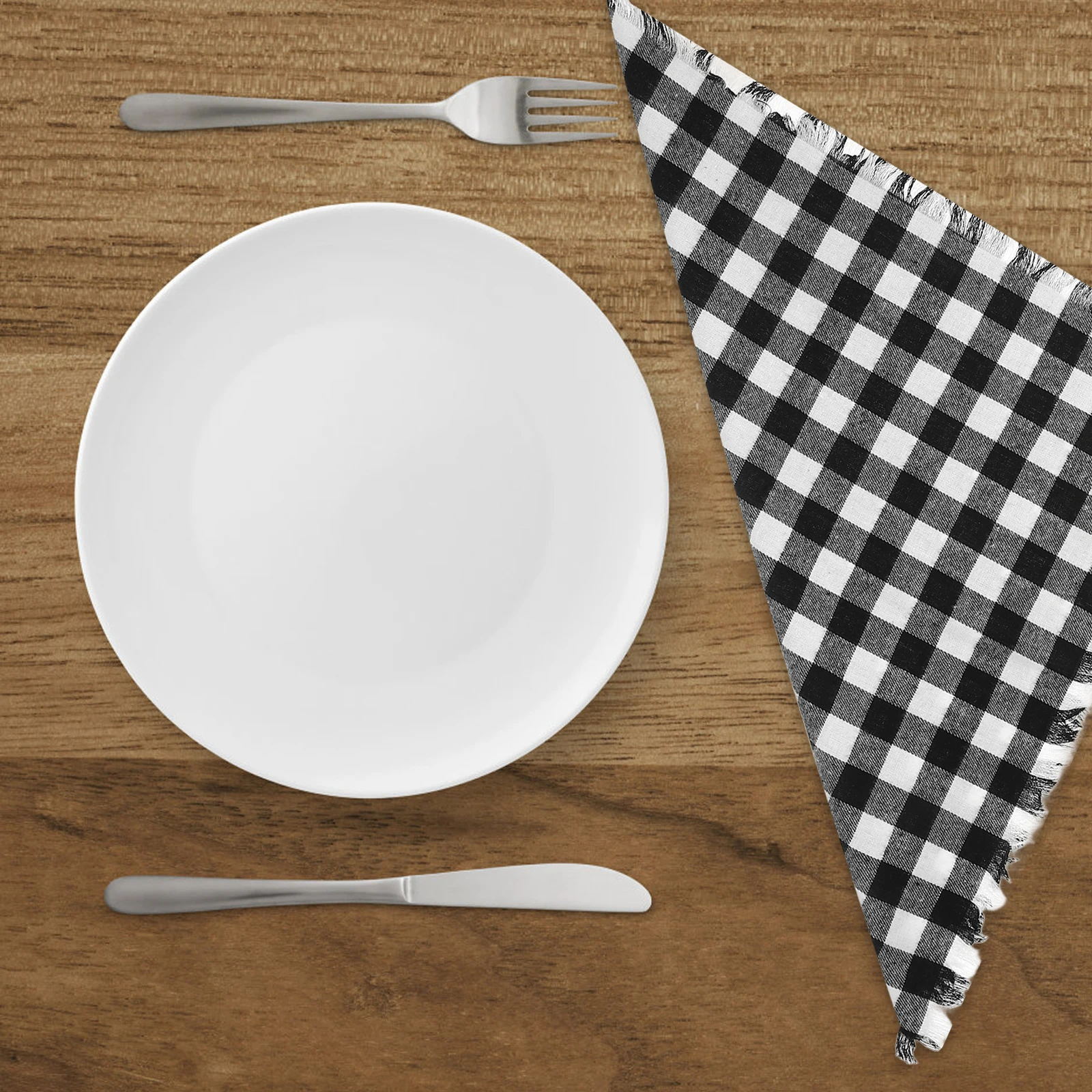 

4Pcs Soft Checkered Black And White Napkins Farmhouse Wedding Tableware Cotton Cloth