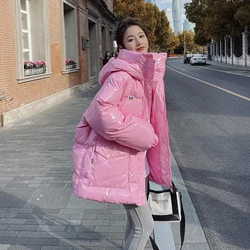 High Quality Warm Winter Woman Pink Jacket Hooded Parka Thickened Puffer Jacket Down Cotton Coat 2023 Korean Windproof Outerwear