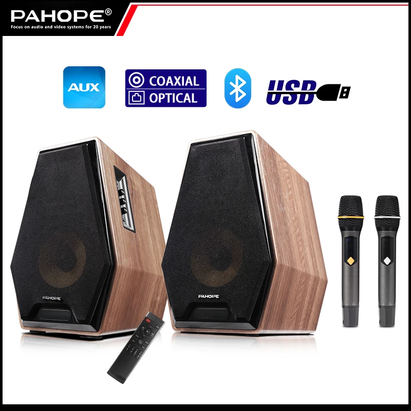 

PAHOPE Active HIFI Bookshelf Speaker Set Home Karaoke Sound System Living Room 2.0 Stereo Desktop TV KTV Sound System