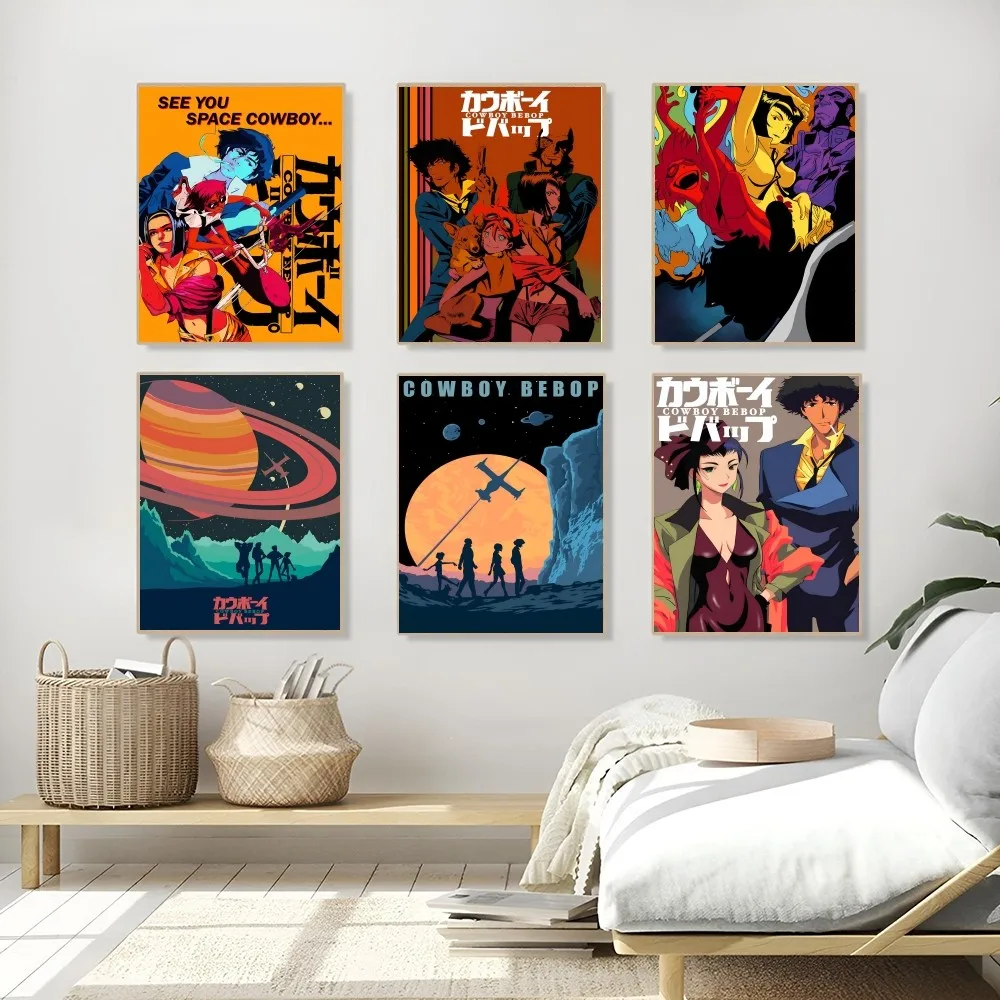 1PC Cowboy Bebop Anime Poster Self-adhesive Art Waterproof Paper Sticker Coffee House Bar Room Wall Decor