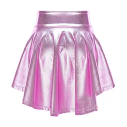 Girls Ballet Dance Skirts Solid Color Ruffle Irregular Hem Dance Party Costume Kids Dance Wear Bronzing Cloth Mini Skirts