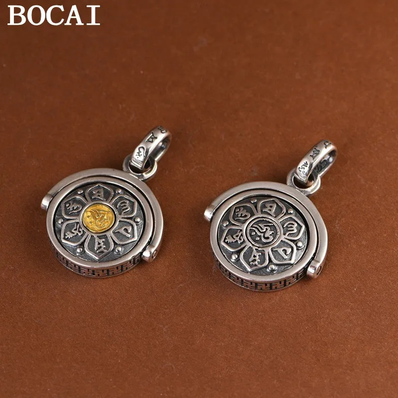 BOCAI S925 Silver Fashion Pendant For Men And Women  Style Rotatable For Men And Women Six Words Mantra Silver Pendant
